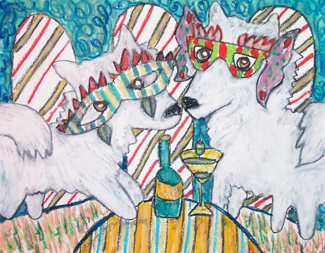 AMERICAN ESKIMO DOG Celebrating Mardi Gras Art 8.5 x 11 Signed Print