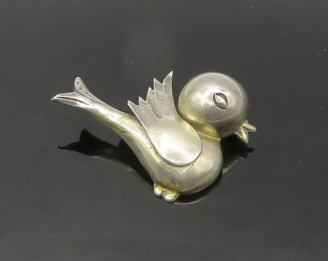 MEXICO 925 Sterling Silver - Vintage Shiny Hollow Bird Motif Brooch Pin - BP8627