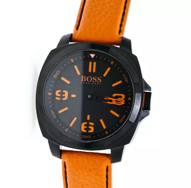 BOSS HUGO BOSS Men's Round Orange Leather Strap Watch 3236