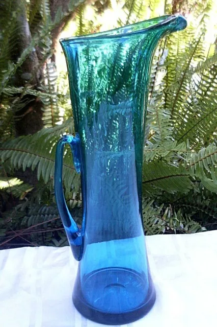 Rare Vintage HOLMGAARD DANISH Scandinavian KINGFISHER BLUE Art Glass MARTINI JUG
