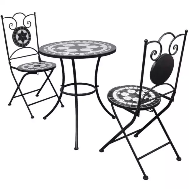 3-tlg. Bistro-Set Keramikfliese Schwarz/Weiß