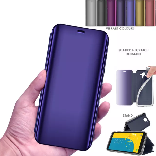 Mirror Effect Flip Case Full Cover Soft Holder Stand for Samsung Galaxy J6 2018