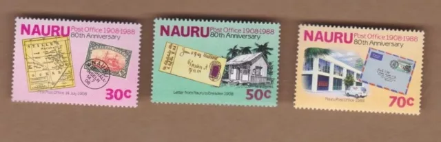 1988 Nauru 80th Anniv. Post Office Set of 3 Stamps SG 362/4 MUH