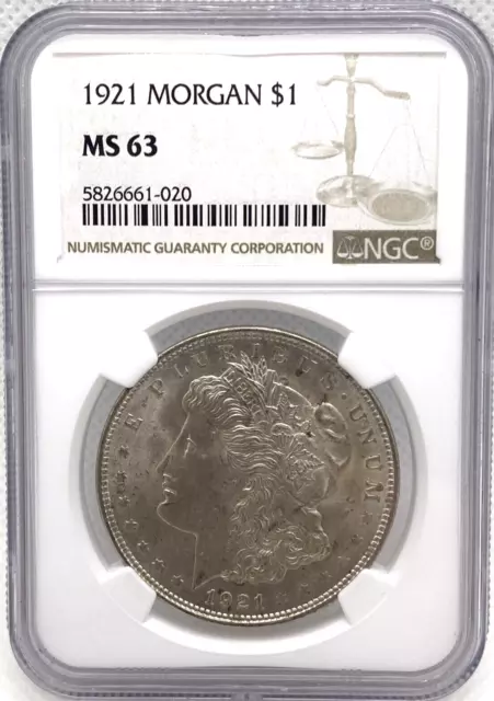 1921 Morgan Silver Dollar $1 - NGC MS63 - Brown Justice Label