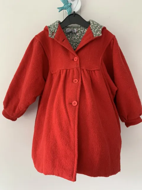 Bellissimo cappotto foderato con cappuccio vintage in lana rossa jacadi per ragazze