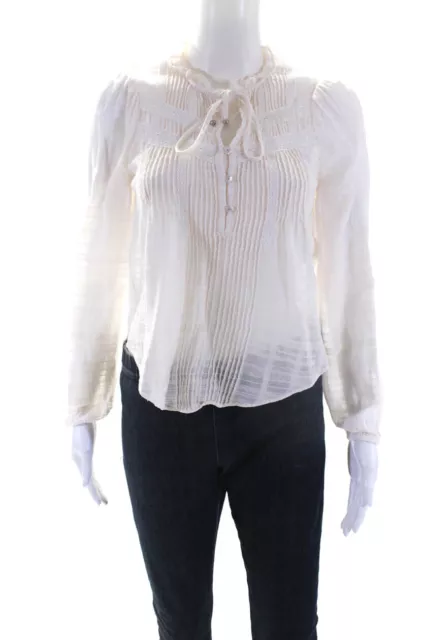 Veronica Beard Womens Cotton Lace Trim Pleated Front Blouse Ivory White Size 0