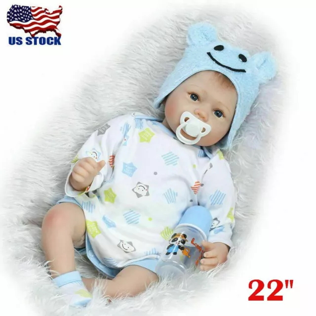Realistic Reborn new-born Boy Doll 22" Handmade Vinyl Silicone Baby Dolls Gift