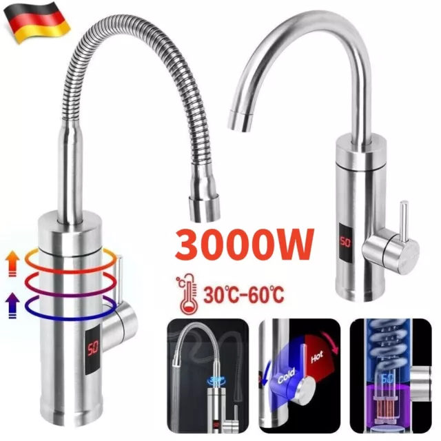 3000W Elektrischer Wasserhahn Sofort Heizung LED Durchlauferhitzer Armatur DE