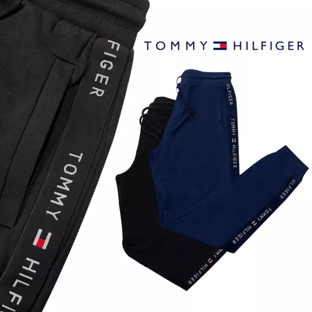 Tommy Hilfiger Mens Tracksuit Trouser Bottom Tape Joggers regular Fit Black Navy