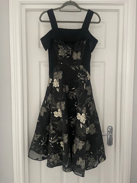 green emerald velvet dress Moya Black & Gold Bodycon Midi Dress With Corsage Detail  Club L London
