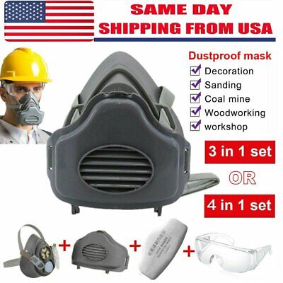 Safety Gas Mask Respirator Half Face Protect F Painting Spray w/ Safety Glasses