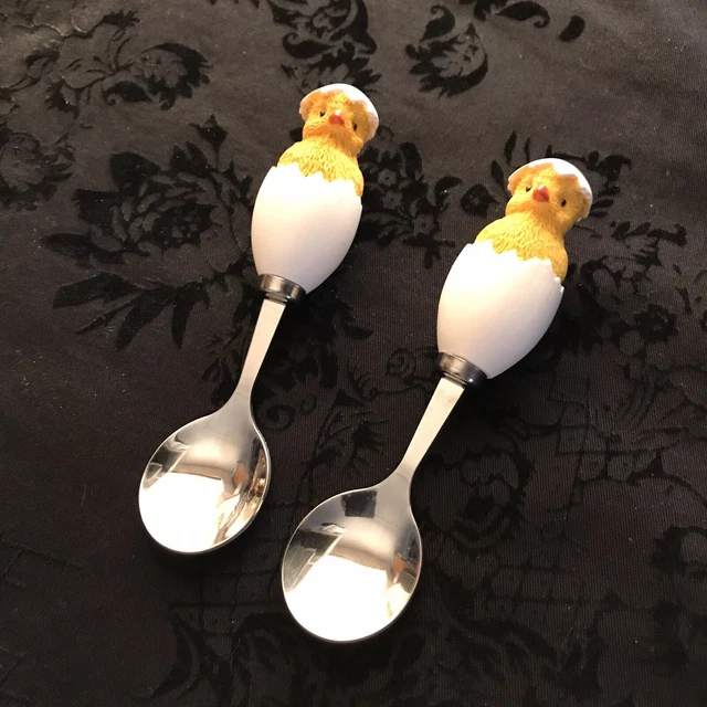 1970's Sagaform Hatching Cracked Egg Baby Teaspoons 10a2-43