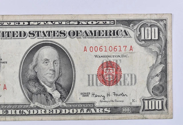 RED SEAL - 1966 $100 Legal Tender Red Seal United States Note *600