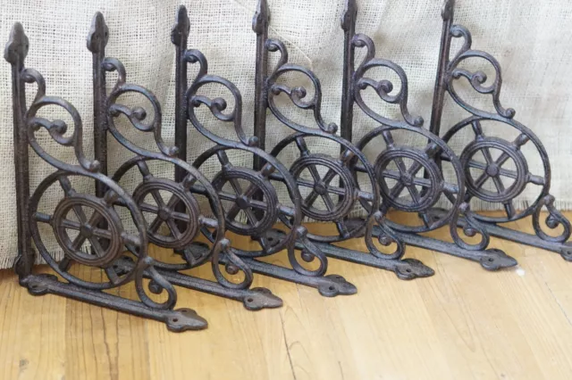 6 Cast Iron Ship Wheel Nautical Braces Shelf Bracket RUSTIC Corbel Mantle Suppor