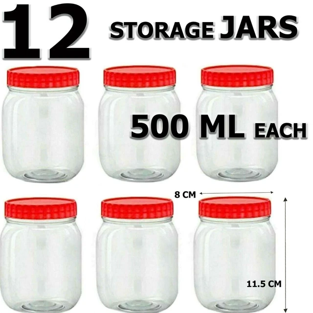 12 X PLASTIC Containers with Screw Top Lids Food Canisters Sun Pet Jars