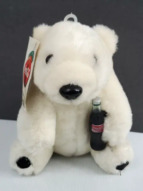 Coca-Cola 1993 Plush White Polar Bear Holding Coke Bottle 8" Stuffed Animal Toy