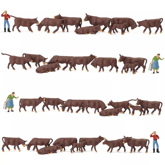 36pcs Model Trains HO Scale 1:87 Painted Farm Animals Brown Cows Cattle Shepherd