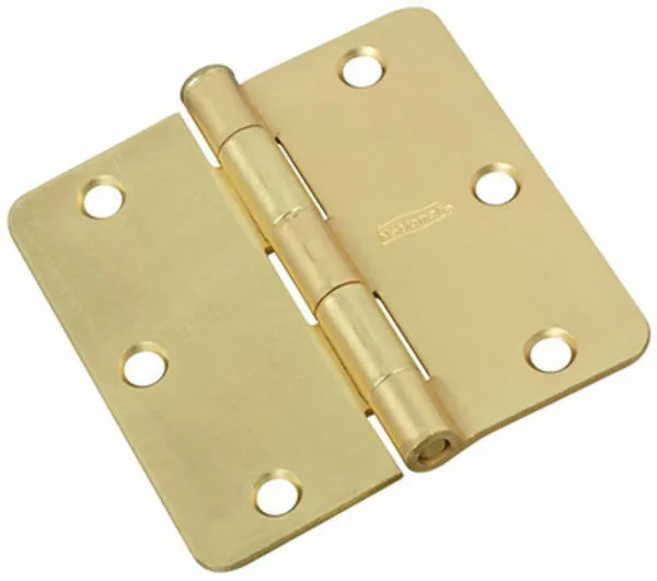 National Hardware N830-229 Door Hinge with 1/4" Round Corner, Satin Brass, 3"