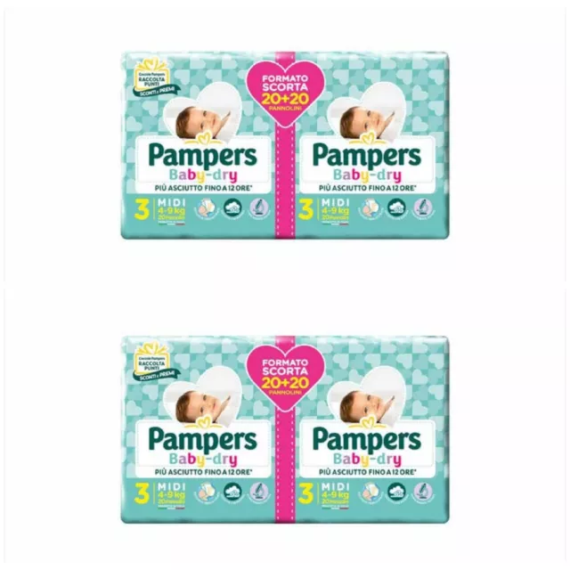 80 Pampers Baby Dry Duo Mini Pacco Doppio Pannolini, Taglia 3 (4-9kg) - 80 Pezzi