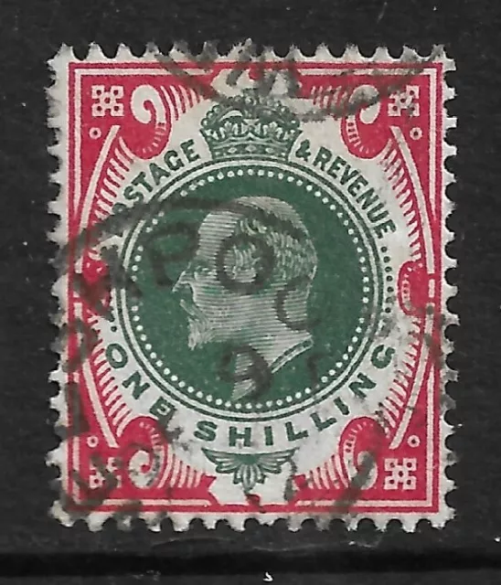 Used SG314 Edward VII 1912 1/- green & carmine Somerset House definitive