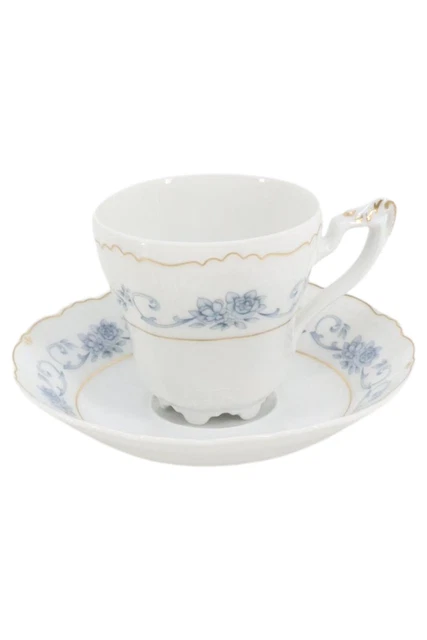 Taza ROYAL TETTAU plato inferior porcelana borde dorado con flores blanco