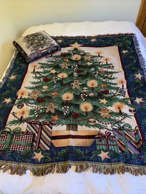 Manta y almohada vintage con flecos de Navidad hecha en EE. UU.