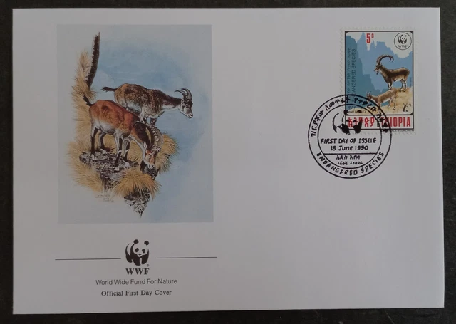 1990 Ethiopia World Wildlife Fund FDC ties 5c Stamp cd Addis Ababa