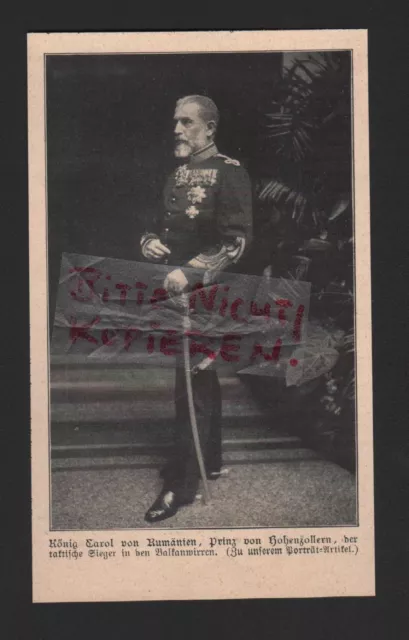 1913, Bilddokument Bildnis Portrait König Carol von Rumänien
