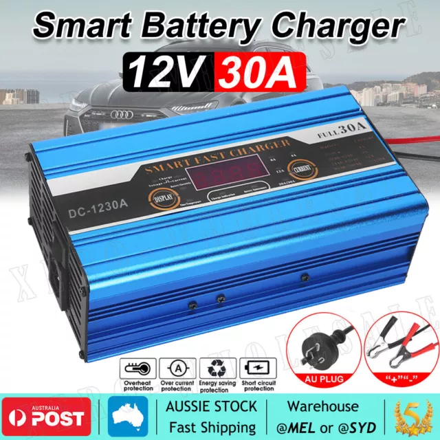 30Amp 12V Battery Charger Smart Charge for Car Motorcycle Caravan ATV Boat Truck