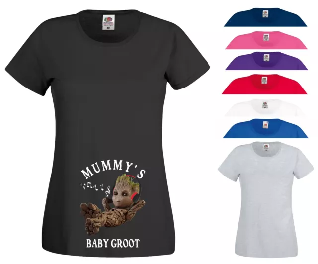 Mummy's Baby Groot T Shirt Pregnancy Maternity Christmas Xmas Gift Women Tee Top