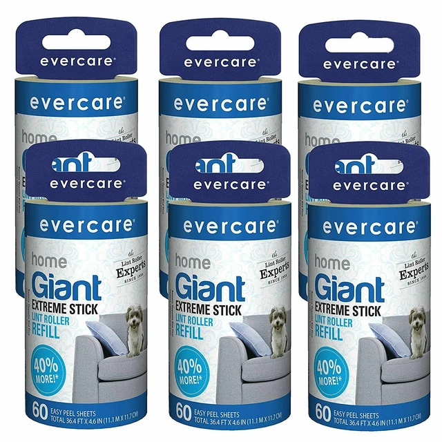 Evercare Home Giant Extreme Lint Roller Refill - 6 pack of 60 Sheets = 360 total