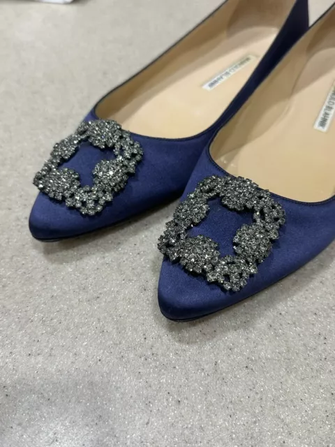 Manolo Blahnik Women's Hangisi Flats Navy Blue