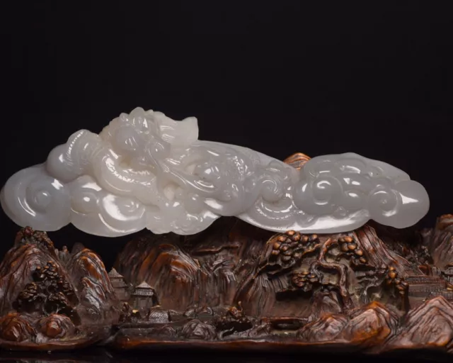 Chinese Exquisite Handmade Dragon Ruyi carving Hetian Jade Statue