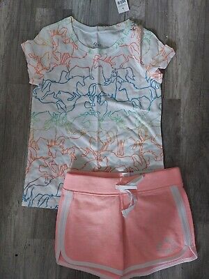 NWT Justice Girls Outfit Unicorn Top -  Dolphin Shorts Size 8
