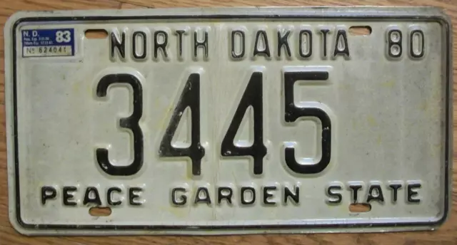 Single North Dakota License Plate - 1980/83 - 3445 - Peace Garden State