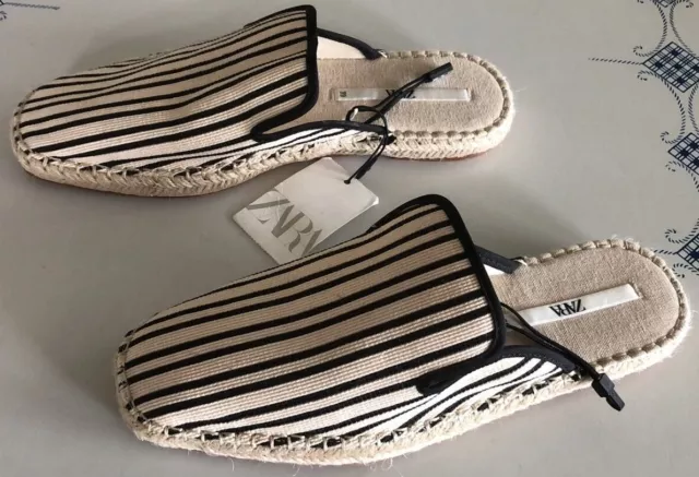 Zara Stripped Fabric Espadrilles Mules Size 8-8.5 US - Size 39 EU Brand New/Tags