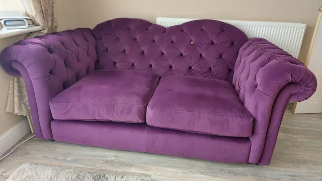 NEARLY NEW JOULES Windsor velvet 2 seater Sofa purple velvet