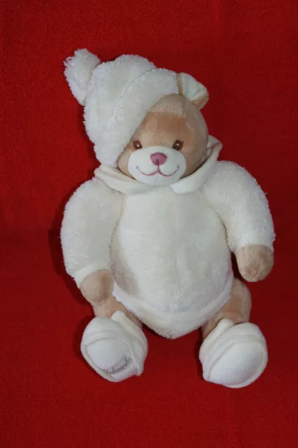 Bukowski Design Doudou Peluche Ours Blanc Ecru Beige Bonnet Etat Neuf