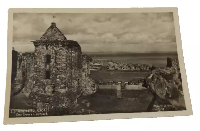 St Andrews Castle, Fife, Real Photograph Vintage Postcard. Scotland