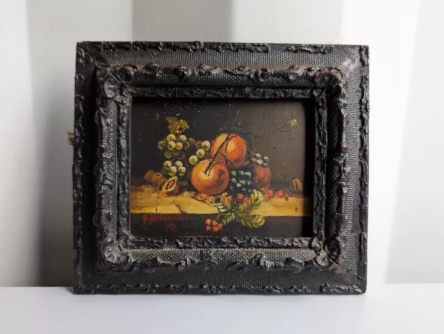 Antique c1900 Reproduction 18th Century Still Life Fruit Oil Painting German Art