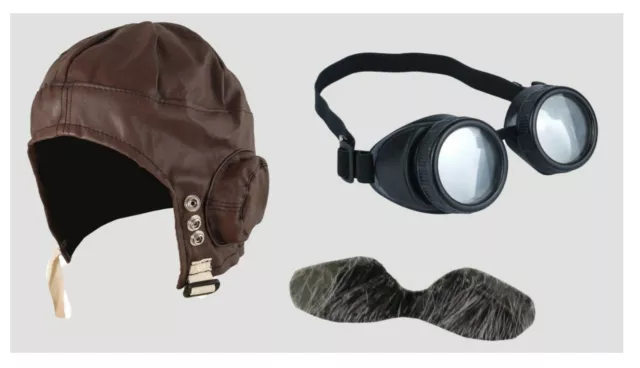 Fancy Dress Biggles Pilot Aviator Hat with Pilot Glasses,Tash - Airman WW2 1940s