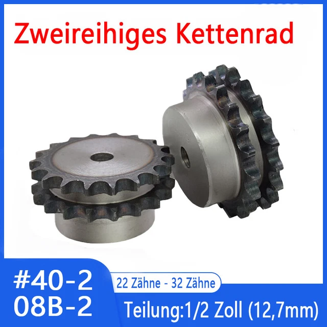 08B-2 Kettenrad Zweifach Duplex Kettenräder 22 - 32 Zähne Pitch 1/2" mit Nabe