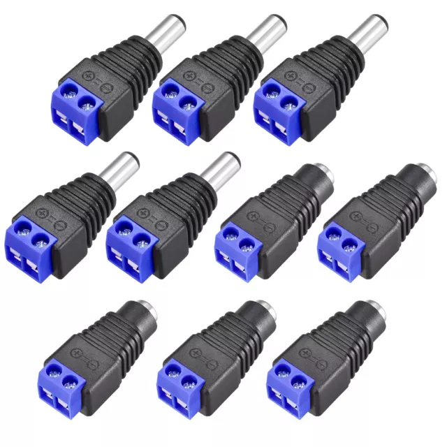 5 Pares DC Jack Adaptador Conector Alimentación Macho y Hembra 5.5x2.1mm Azul