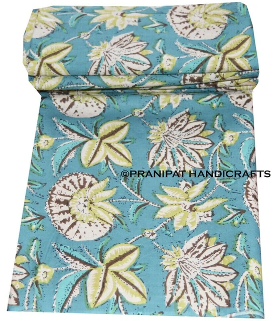 Indien Imprimé Floral Coton Hippie Doux de Luxe Bleu Robe Faisant Tissu Par