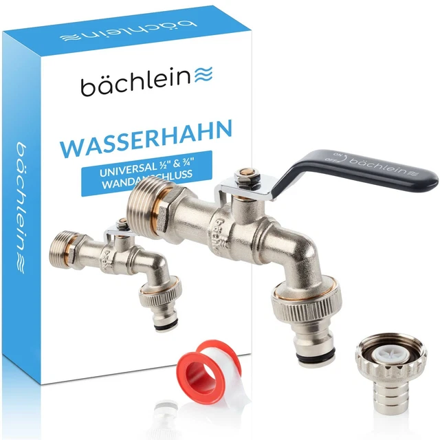 Bächlein Universal Garten Wasserhahn - 1/2, 3/4 oder 1 Zoll Anschluss Kugelhahn