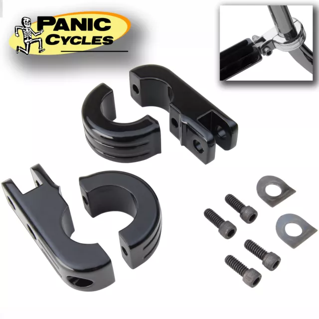 1-1/4" Black Clamp-On Footpeg Foot Peg Mounts -Highway Crash Bar Guards Harley