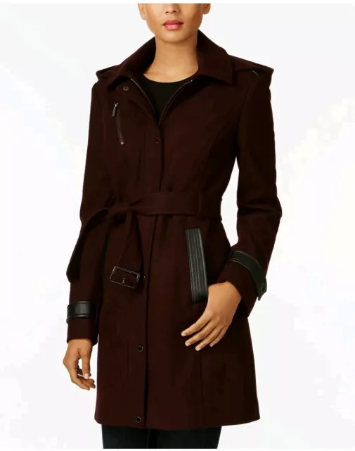 Michael Kors Hooded Belted Coat. Us Size M , Colour Burgundy Rrp £200