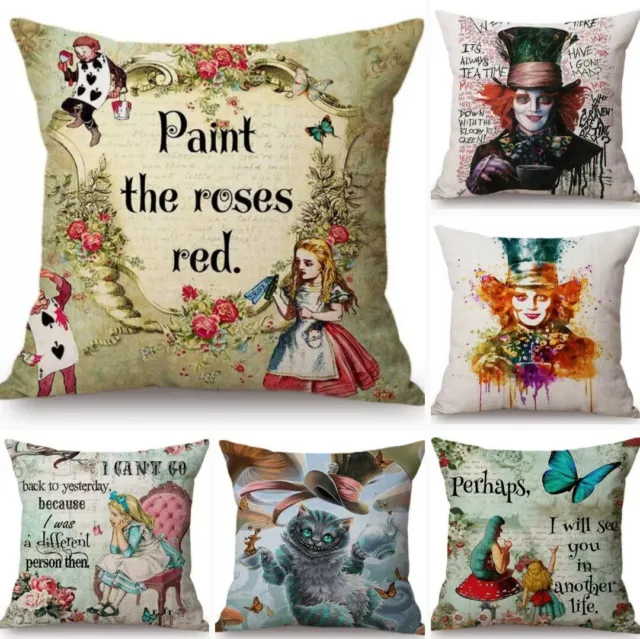 Alice In Wonderland Mad Hatter Cheshire Cat Cushion Cover 45cm x 45cm UK Seller