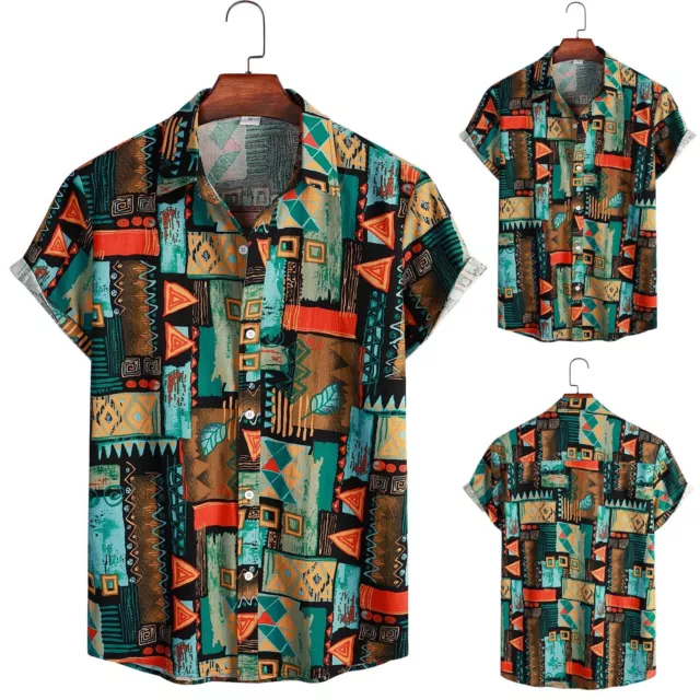 Long Sleeve Mens Men's Spring And Summer Printed Casual Lapel Large Size Beach