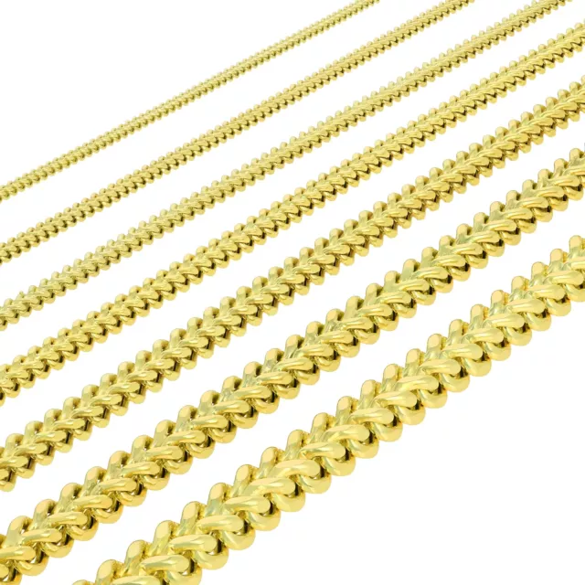 10K Yellow Gold 1.5mm-6mm Square Wheat Box Franco Chain Pendant Necklace 16"-30"